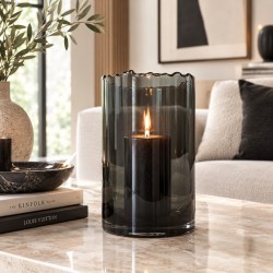 Luxury Ribbed  Smoke Windlicht